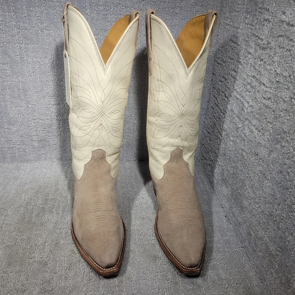 Tecovas Cream and Taupe Suede Western Rain Boots